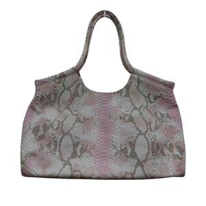Helen Welsh Pink Snakeskin Embossed Leather Tote Purse Shoulder Bag